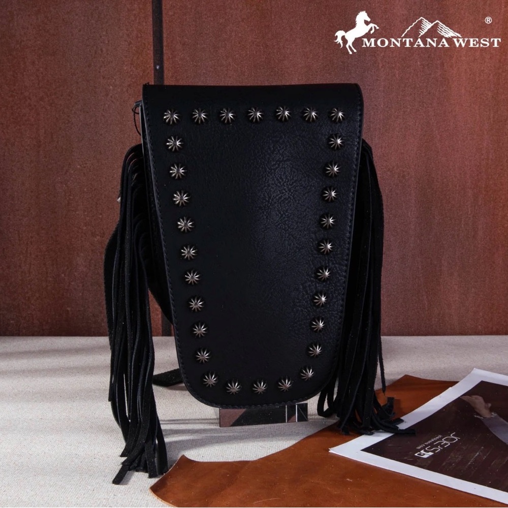 NWT MONTANA WEST FRINGE BELT/ SLING Western Handbag Black